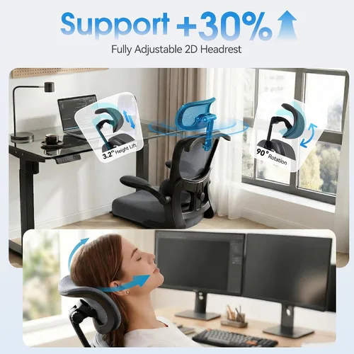 Miniatura 4 de AreShark Silla de Oficina Ergonómica con Soporte Lumbar Ajustable y Gancho para Cabezal, Silla de Malla Respirable de Respaldo Alto con Ruedas