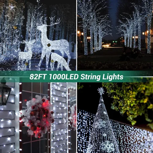 Miniatura 3 de Quntis Luces de Navidad en cadena de racimo de 1000 LED de 82 pies – 8 modos de luces de árbol de Navidad – Luces de Navidad impermeables