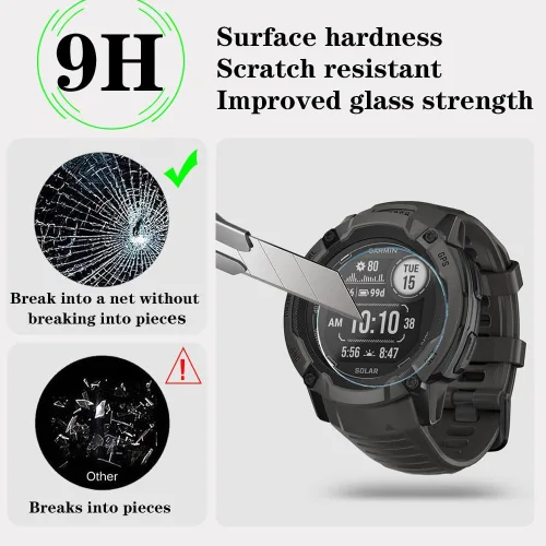 Miniatura 2 de Protector de pantalla de reloj compatible con Garmin Instinct 2x Solar, película de vidrio templado, antiarañazos, cobertura completa de alta