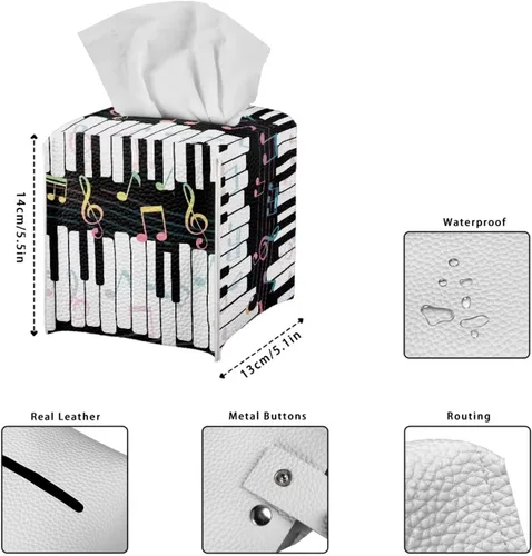 Miniatura 5 de Gomyblomy Coloridas notas musicales cajas de pañuelos cubiertas de teclado de piano pu cuero caja de pañuelos cuadrado organizador de pañuelos
