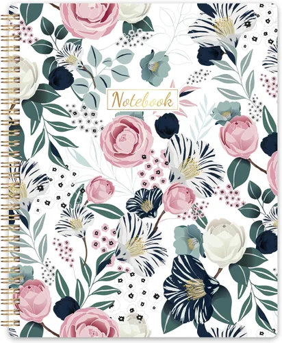 Cuaderno de espiral – Cuadernos encuadernados en espiral, 8.5 x 11 pulgadas, cuaderno de diario con papel grueso y bolsillo trasero, 110 páginas,