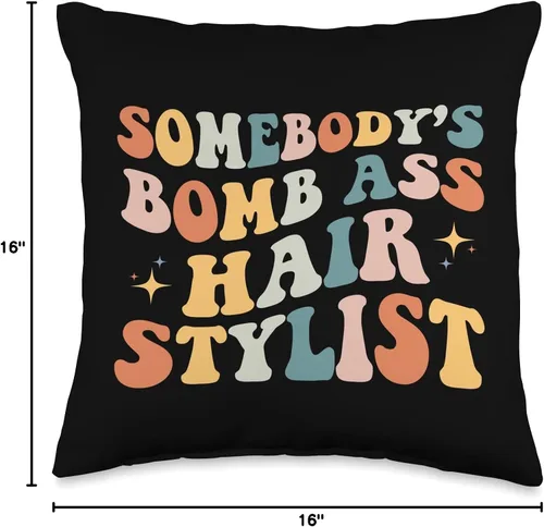 Miniatura 4 de Retro Sarcastic Hair Dresser Hair Stylist Women NS Somebody's Bomb Ass - Divertida almohada retro de peluquería para estilista, 16 x 16 pulgadas
