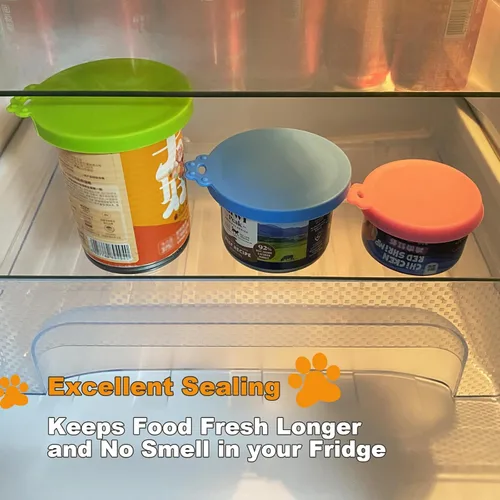 Miniatura 5 de Yobbai Tapas pequeñas para latas de comida para gatos de 3 onzas y 2.5 onzas, cubiertas de silicona de grado alimenticio, codificadas por colores 9