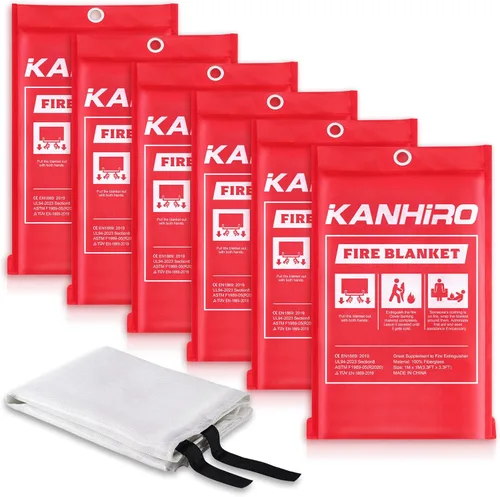 KANHIRO Manta contra incendios de emergencia para la cocina del hogar, manta de fibra de vidrio para extinción de incendios ideal para escuela, Rojo