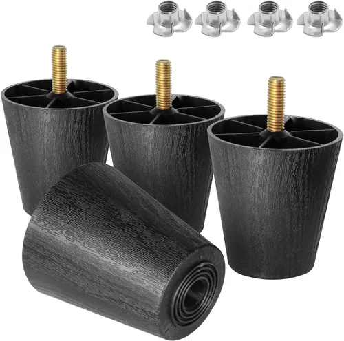 Miniatura 20 de Pernos de rosca métrica M8-1.25, patas de plástico para muebles de 2.4 pulgadas, patas de sofá redondas negras cónicas con tuercas en T, repuesto