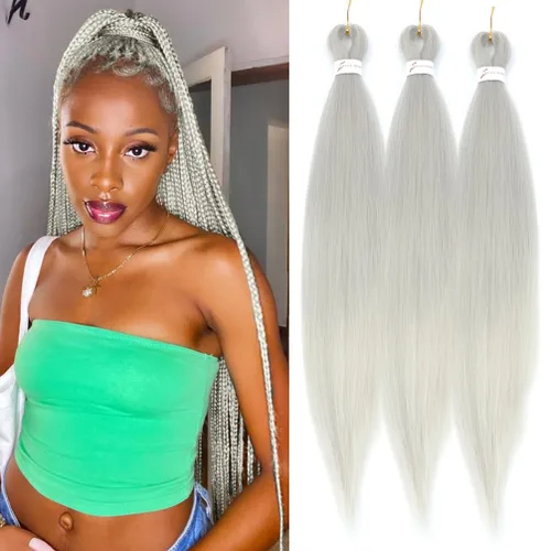 Miniatura 67 de Extensiones de cabello trenzado preestirado colorido, 3 colores, mezcla de cabello trenzado para niñas, 26 pulgadas, 3 paquetes