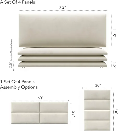 Miniatura 92 de Vant - Paneles tapizados para pared - Cabeceros montados en la pared tamaño King/Cal King - Cuero vintage blanco tórtola - Twin/King - Juego de 4