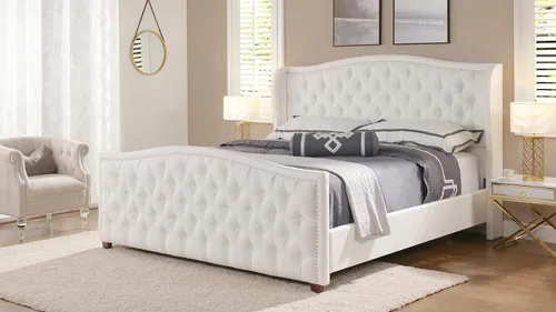 Miniatura 3 de Jennifer Taylor Home Marcella - Cama con respaldo copetudo y orejero, King, blanco brillante Poliéster blanco brillante