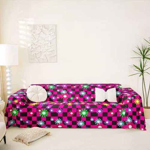 Funda de sofá rústica con diseño bohemio y floral a cuadros de búfalo, lavable, moderna, con diseño geométrico de cuadrícula, antideslizante, funda