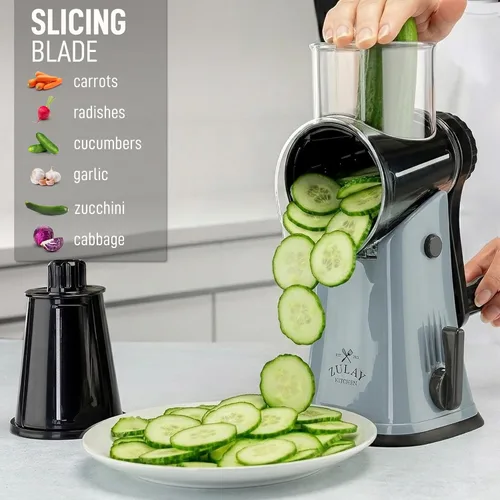 Miniatura 5 de Zulay Kitchen Rallador Rotativo de Queso de 5 Cuchillas Rallador de Queso - Rallador de Queso Manual de Manivela con Succión Reforzada y 5 Tambores
