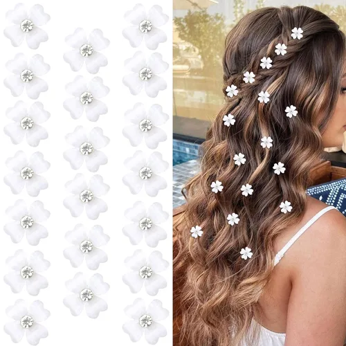 Miniatura 12 de Wecoe Pinzas para el cabello decorativas blancas pequeñas con flores para mujer, 20 piezas de lindos accesorios para el cabello, juego de regalo