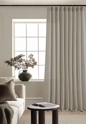 Miniatura 75 de Cortinas de lino natural con pliegues fruncidos de 120 pulgadas de largo para sala de estar, cortinas plisadas con ganchos y lengüeta trasera