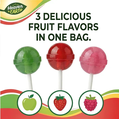 Miniatura 5 de Heaven & Earth Paletas de efervescencia de bayas, manzanas y fresas (aproximadamente 38 unidades) Dulces totalmente naturales Kosher Sin