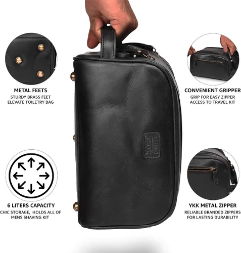 Miniatura 5 de LEATHER VILLAGE - Bolsa de viaje para artículos de tocador de cuero premium con forro impermeable Kit de neceser vintage hecho a mano