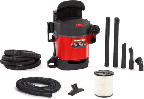 CRAFTSMAN CMXEVBE17925 Aspiradora húmeda/seca de 5 galones, 5.0 HP máximo, aspirador portátil y de montaje en pared con filtro, 2 mangueras y