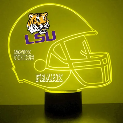 Casco de fútbol americano universitario personalizado de Louisiana State University Tigers, lámpara de luz nocturna con letrero LED y control
