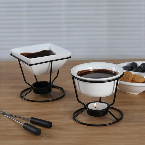 Miniatura 6 de Juego de fondue de mariscos personales de cerámica con vela de estante, dos tenedores, utilizado para salsa derretida mantiene el calor