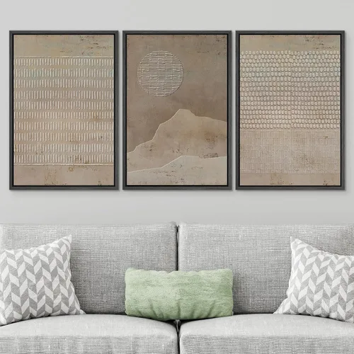 Miniatura 517 de SIGNWIN Lienzo enmarcado para pared, arte con pinceladas de flujo neutro en tonos beige abstractos, ilustraciones, arte moderno, decorativo