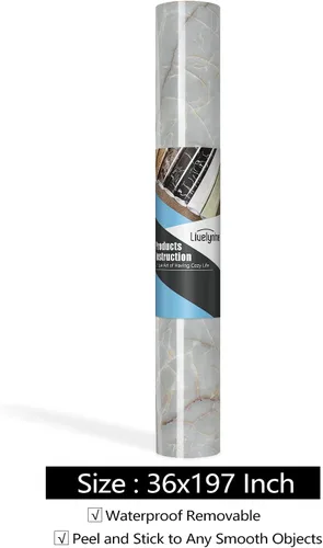 Miniatura 7 de Livelynine Papel de contacto de mármol de 36 pulgadas de ancho para encimeras, papel tapiz de mármol verde claro brillante, impermeable, para Mármol