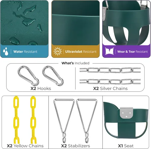 Miniatura 5 de Sorbus Cuna para bebé - Columpio para niños pequeños con respaldo alto, columpio tipo cubeta para bebés y niños pequeños, con cadenas recubiertas