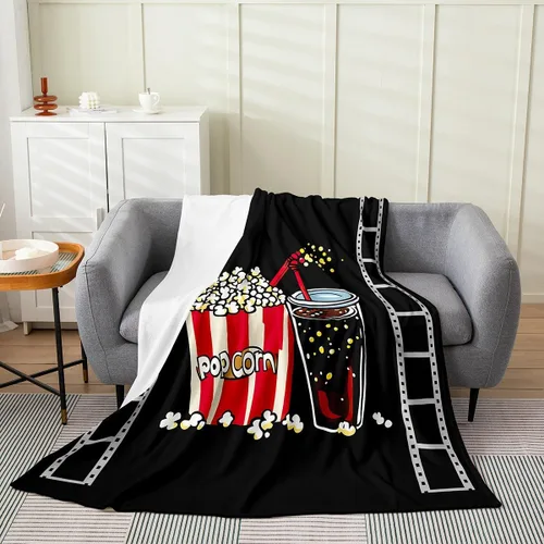 Miniatura 30 de Feelyou Manta de felpa para cine, manta de franela con patrón de palomitas de maíz para niños, niñas, adolescentes, póster de cine para todas