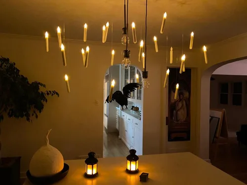 Miniatura 5 de Homemory Velas flotantes colgantes con varita remota y cuerda, 12 velas LED voladoras sin llama, luz blanca cálida, velas de ventana a pilas con Luz