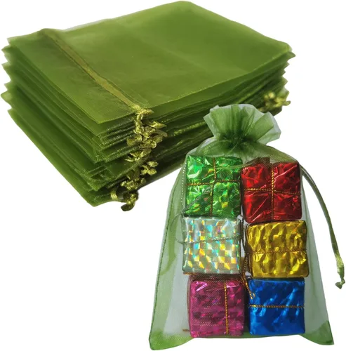 Miniatura 22 de Bolsas de regalo de organza de 4 x 6 pulgadas con cordón para joyas, dulces, paquetes de 50 bolsas de té de tela transparente azul aguamarina