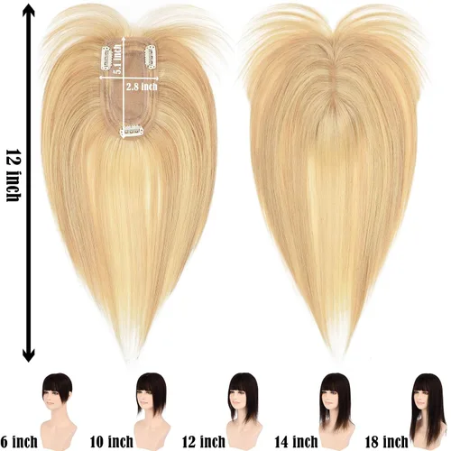 Miniatura 2 de JGS1996 Toppers de cabello humano real para mujer, con flequillo, pelucas de cabello humano 100% Remy, piezas de cabello para adelgazar