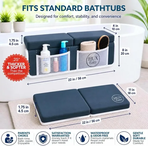 Miniatura 2 de Cómodo juego de rodilleras y coderas de baño para bebé, almohadilla antideslizante para bañarse, tapete acolchado para bañera, coderas, bolsillos