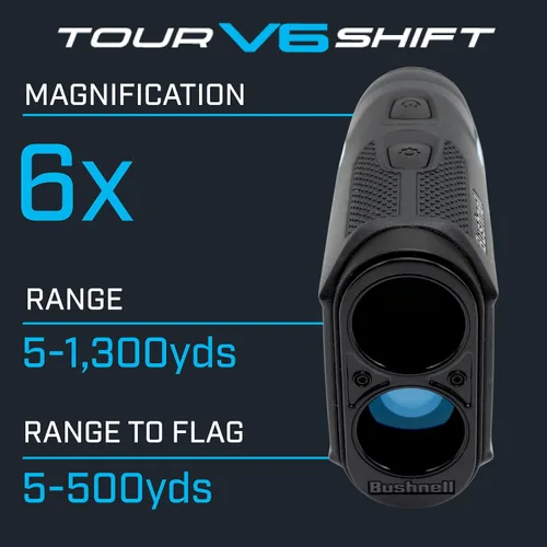 Miniatura 4 de Bushnell Golf Tour V6 Shift Laser Rangefinder with Slope Compensation, 1300-Yard Range, Flag Lock Vibration, Magnetic Cart Mount, 6X Magnification