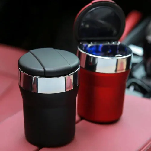 Miniatura 6 de Cenicero de automóvil con tapa, cenicero portátil para automóvil, bandeja de cenizas sin humo de acero inoxidable con luz LED, cenicero automotriz