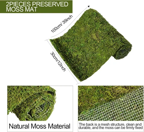 Miniatura 2 de Jutom 2 rollos de camino de mesa de musgo seco de 12 x 40 pulgadas, hoja preservada, verde artificial para manualidades, fiestas, bodas, decoración