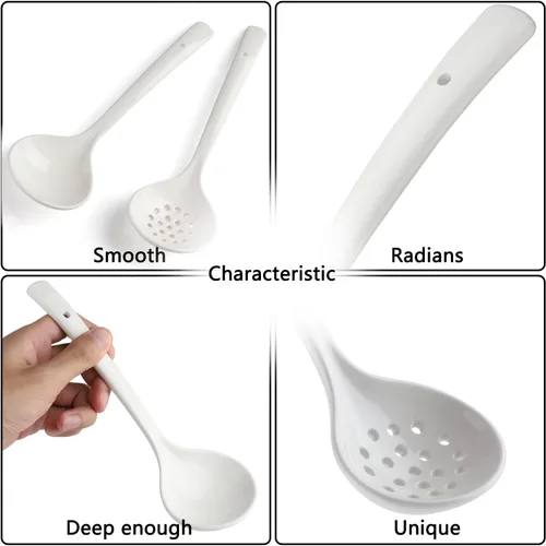 Miniatura 3 de Juego de 2 cucharones de cerámica con cucharón grande para sopa con espumadera, cucharones ranurados, cucharones de cocina, cucharas coladoras