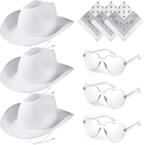 Geyoga 9 piezas de sombrero de vaquero con estampado de cachemira bandanas y lentes de sol en forma de corazón para adultos disfraz de fiesta de