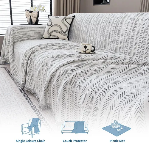 Miniatura 7 de Funda de sofá de felpilla antideslizante lavable para mascotas, funda de sofá con borlas, protector de muebles para sala de estar, color beige, 71 x
