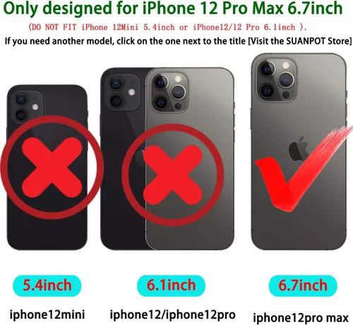 Miniatura 2 de SUANPOT Funda de piel tipo cartera para iPhone 12 Pro Max con bloqueo RFID, tarjetero de crédito, libro de folio magnético de poliuretano