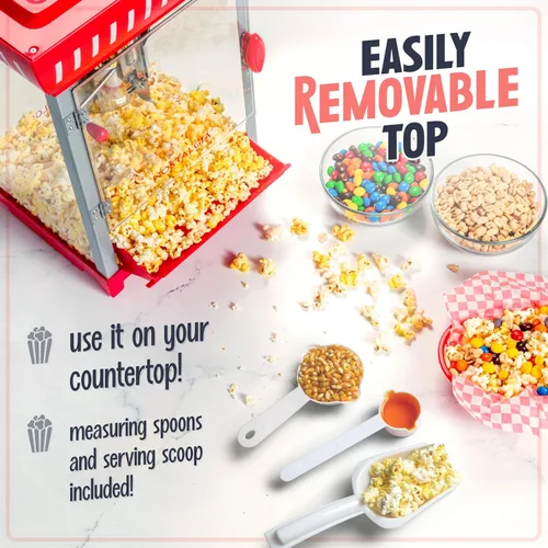 Miniatura 5 de Máquina de palomitas de maíz Nostalgia - Carrito profesional con hervidor de 2.5 oz, hace hasta 10 tazas - Máquina de palomitas de maíz estilo Rojo