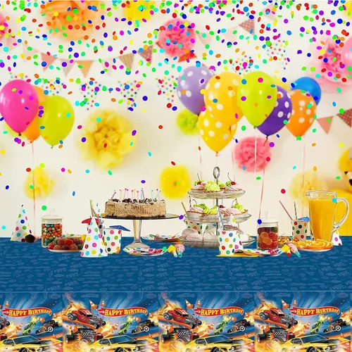 Miniatura 6 de Decoraciones de fiesta de coche de carreras calientes Juego de suministros de cumpleaños con cubierta de mesa de plástico (42.5 x 70.8 pulgadas)