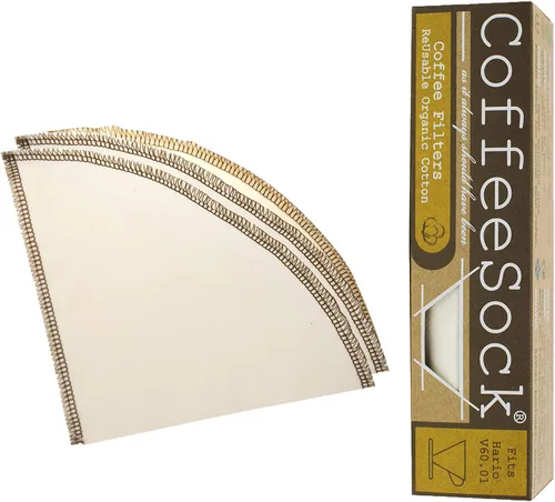 CoffeeSock Filtros de café reutilizables Hario V60 tamaño 01 – Paquete de 2 filtros de tela de algodón orgánico con certificación GOTS para gotero