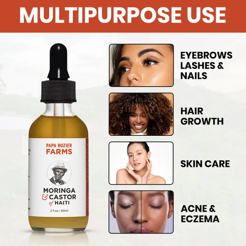 Miniatura 4 de Papa Rozier Farms Aceite de ricino y moringa de mezcla orgánica pura 50/50 para tratamiento del crecimiento del cabello, hidratante de piel