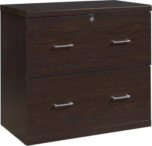 OSP Home Furnishings Alpine Archivador de 2 cajones con cajón superior de bloqueo y sistema de fijación de bloqueo, lateral, color espresso