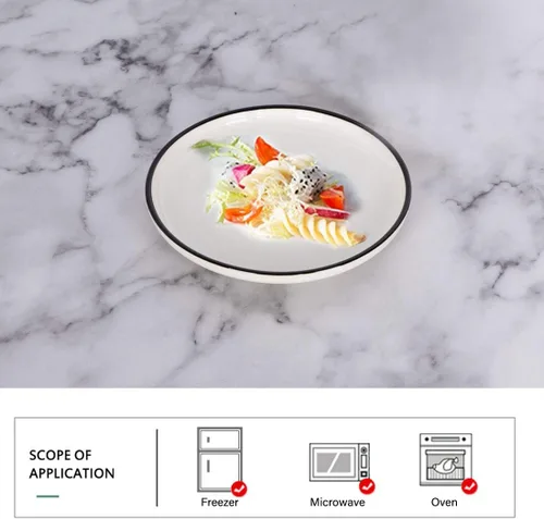 Miniatura 3 de Platos pequeños de porcelana de 6 pulgadas, color blanco con bordes negros, platos para servir, postre, ensalada, aperitivos, juego de 6