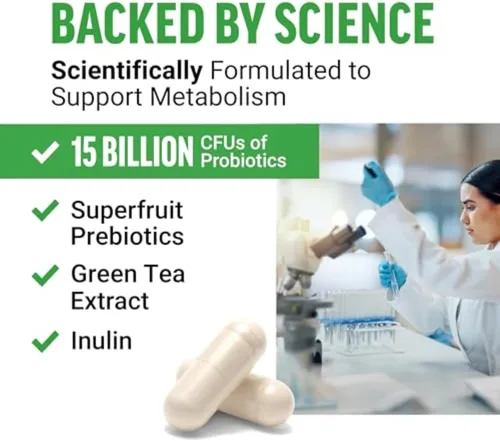 Miniatura 3 de Force Factor ProbioSlim Suplemento probiótico extra fuerte para mujeres y hombres con 30 mil millones de UFC y extracto de té verde para apoyo a