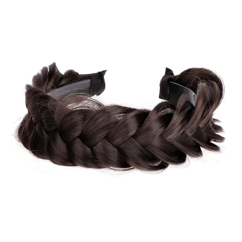 Miniatura 7 de Diadema trenzada de pelo sintético, aro de pelo clásico, grueso, ancho, trenzado, peluca de trenzas esponjosas, accesorio de belleza para mujeres