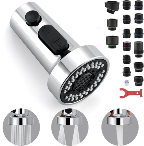 Miniatura 13 de TIORIY Cabezal de Repuesto para Grifo de Cocina Negro, con 15 Adaptadores de Plástico Cabezal Rociador de Grifo Extraíble, Boquilla Rociadora Negro