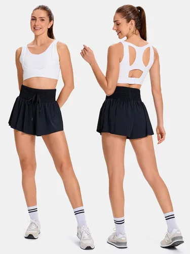 Miniatura 2 de Blaosn Pantalones cortos deportivos fluidos para mujer, entrenamiento, correr, gimnasio, yoga, falda pantalón de cintura alta, falda de sudor, ropa