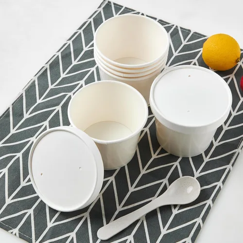 Miniatura 7 de JOLLY PARTY Paquete de 50 recipientes de papel de 12 onzas con tapas, vasos de papel desechables para alimentos, tazas de helado, almacenamiento