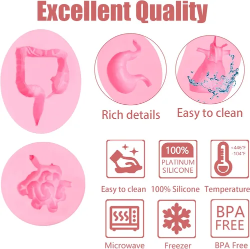 Miniatura 2 de Moldes de silicona con forma de órganos humanos, 8 unidades, molde de silicona para cerebro y corazón, para hígado, pulmón intestinal, chocolate