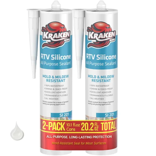 Miniatura 26 de Kraken Bond Sellador de silicona gris resistente al agua Cartucho de 100 a 10 onzas líquidas – RTV silicona calafateo para cocina y baño, todo uso