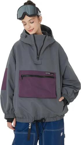 Miniatura 8 de SNOWVERB Chaqueta de snowboard impermeable holgada con aislamiento y bolsillos tipo cargo con capucha y a prueba de viento para hombres y mujeres